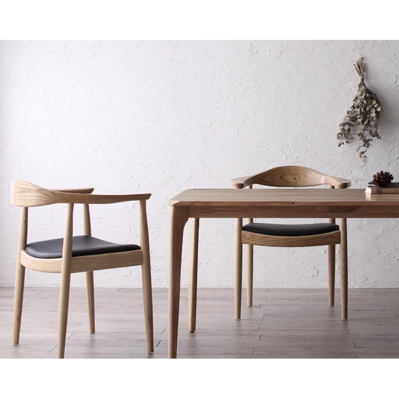 無垢材テーブルとレザー座面チェアの最高級素材 ナチュラル北欧ダイニング